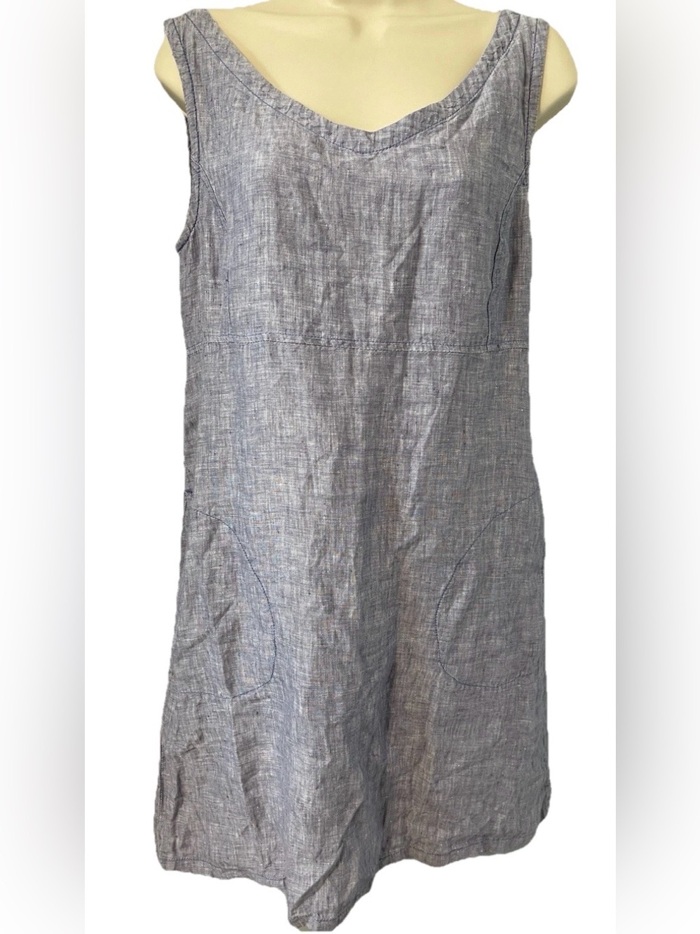 Toad & Co 100% Linen Sleeveless Shift Dress Blue A-Line Pocket Tunic Medium